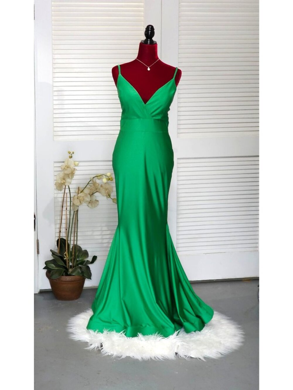 Jessica Angel Women's Evening Gown Green Polyester Spaghetti Straps Size L 160